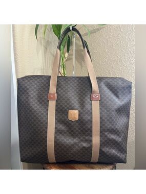 CELINE BROWN MACADAM COATED CANVAS JUMBO ZIPPERED TOTE